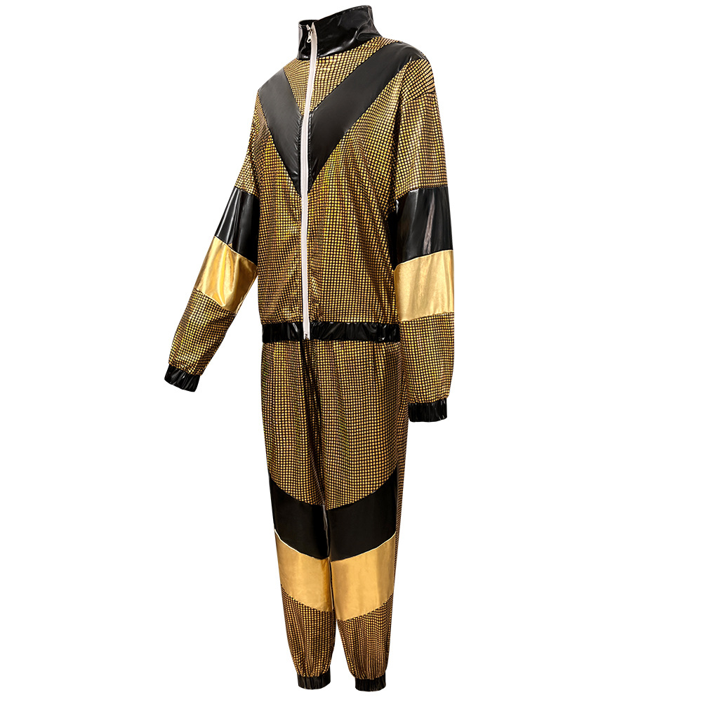 Womens Hip Hop Dance Costume Set 80s Disco Sportswear Two Piece Set Tracksuit